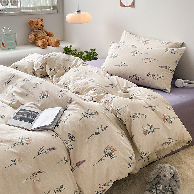 Sonicelife Cotton Bedding Set Floral Rabbit Ins No Filler Duvet Cover Flat Sheet Pillowcase Full King Size Soft BedSpread Home Textile