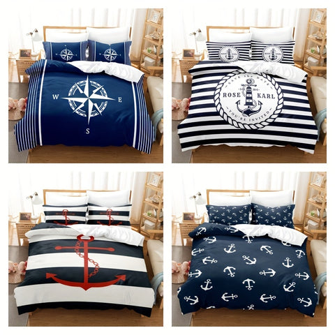 Sonicelife 3pcs Duvet Cover Set, Digital Printing Ship's Anchor Bedding Set, Soft Comfortable Duvet Cover, For Bedroom, Guest Room