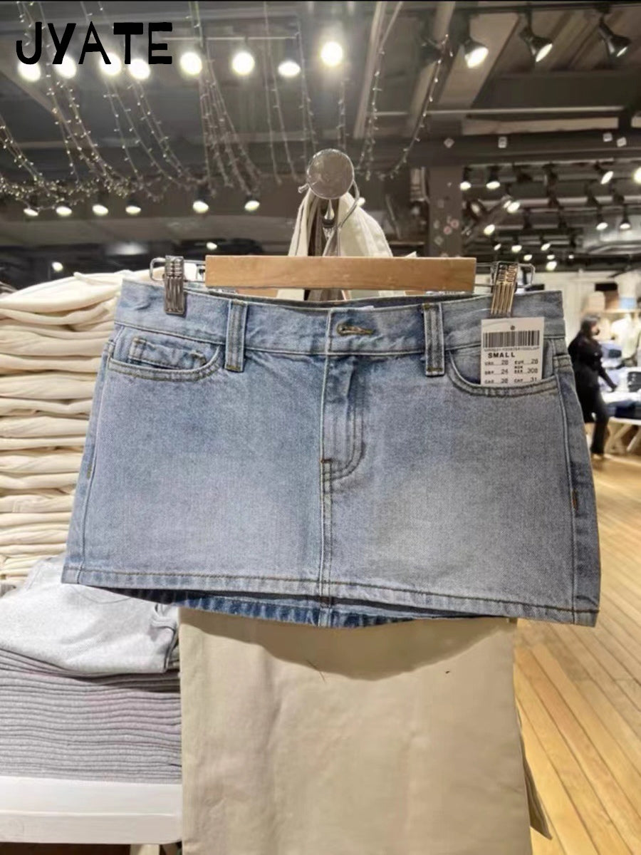 Sonicelife Vintage Denim Mini Cargo Skirts Women New Casual Slim Sexy Low Rise Drawstring Skirt American Retro Sweet Preppy Style Y2K Falda
