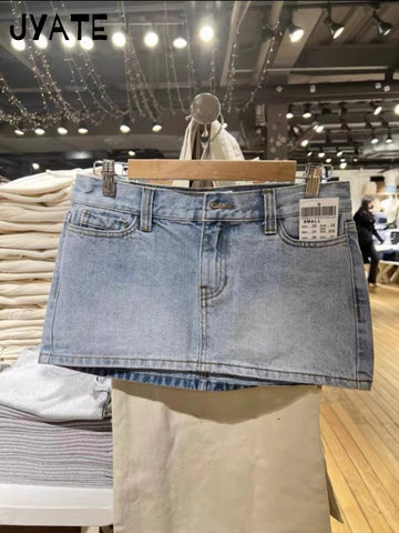 Sonicelife Vintage Denim Mini Cargo Skirts Women New Casual Slim Sexy Low Rise Drawstring Skirt American Retro Sweet Preppy Style Y2K Falda