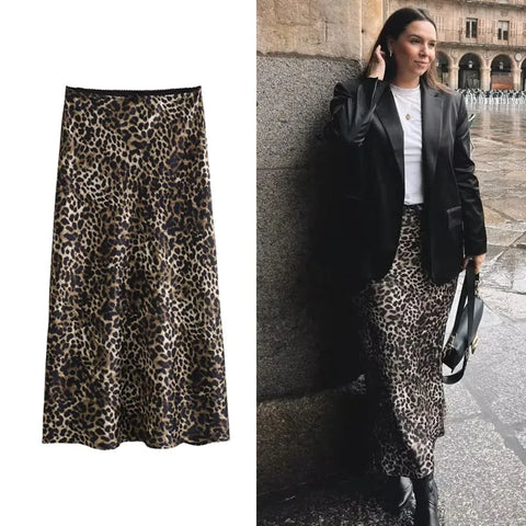 Sonicelife women's skirts leopard midi skirt woman vintage high waist skirts for women print summer long skirt stylish elegant skirts