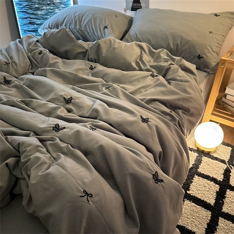 Sonicelife Ins Style Embroidered Butterfly Bedding Sheet Nordic Duvet Cover Set Home Luxury No Filling Bedding Set Comfortable Bedspread