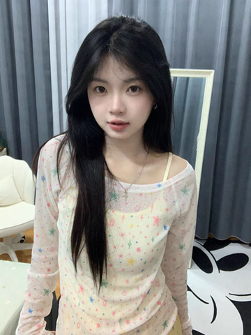 Sonicelife 2025 White Sweet Star Print T-shirt Women Harajuku Korean Y2k Tee 90s Aesthetic 2000s Fashion Vintage Slim Fashion Tops Clothes