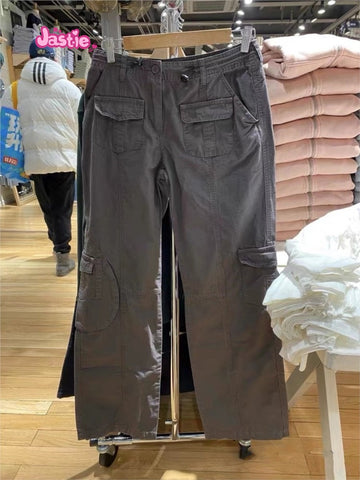 Sonicelife Vintage Casual Green Cargo Pants Women Autumn Solid Adjustable Elastic High Waist Straight Pants Retro Streetwear Y2k Trousers