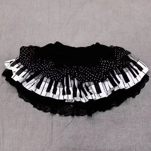 Sonicelife Y2k Gothic Punk Black White Short Skirt Women Hot Chick Darkly Polka Dot Ruffle Cake Skirt Female Sweet Chic Lolita Lace Skirts