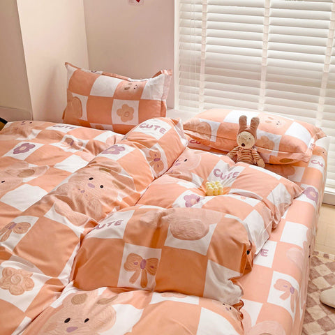 Sonicelife Cute Rabbit Bedding Set No Filling Pink Blue Boys Girls Favorite Single Double Duvet Cover Flat Sheet Pillowcase Kit New 2024