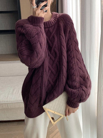 Black Friday Sonicelife Casual Knitted Thick Solid Sweaters Women Loose Warm O-neck Long Sleeve Pullover Sweaters Female Autumn Chic Daily Knitwear