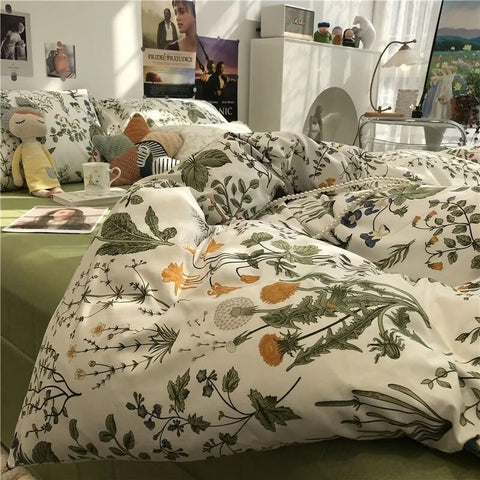 Sonicelife Nordic Style Ins Avocado Green Bedding Set Cartooon Fruit Quilt Cover Polyester High Quality Comforter Full Size With Pillowcase