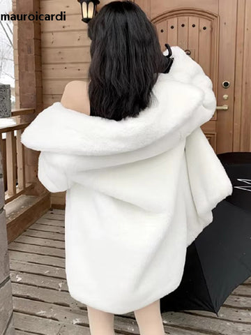 christmas outfit Sonicelife Spring Winter Oversized Purple Warm White Faux Fur Coat Women Double Breasted Loose Casual Soft Fluffy Jacket 2025