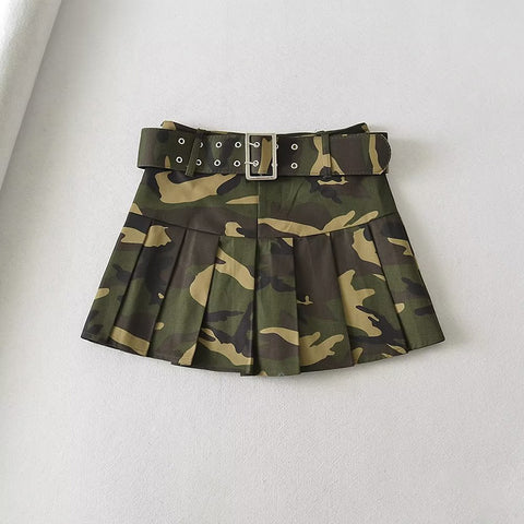 Sonicelife Summer Women Camouflage Pleated Mini Skirts Dance Lady School High Waist Belt Pink Camo Pleated Skirt Cosplay A Line Cute Skirts