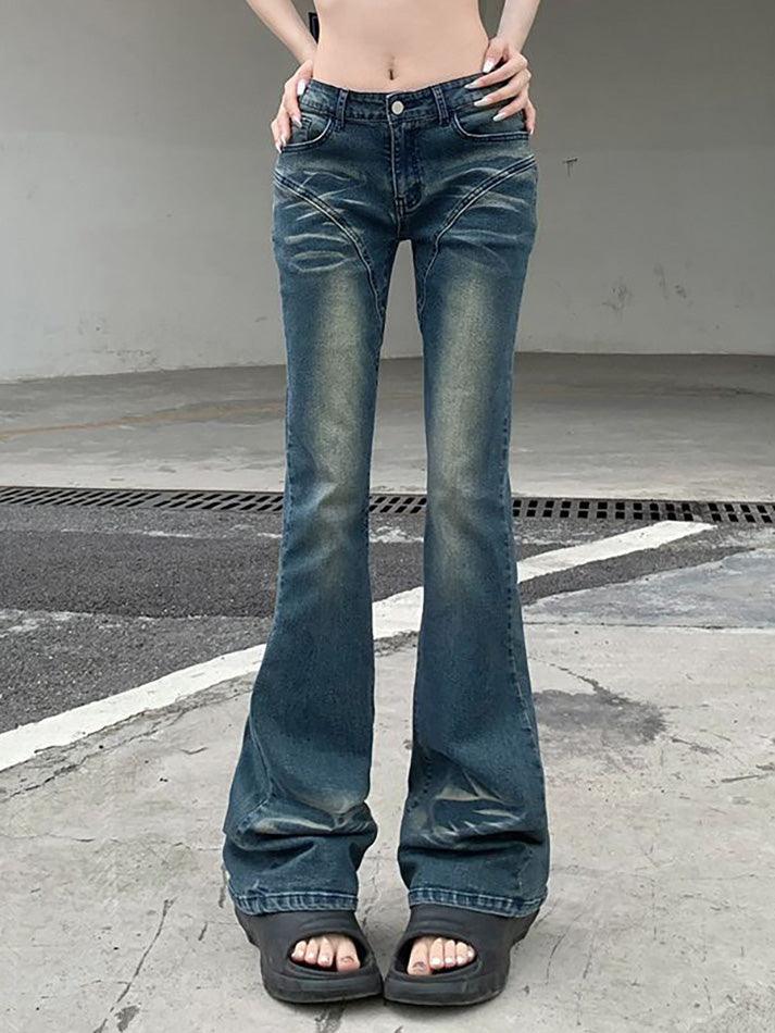 Sonicelife-Low Waist Washed Slim-Fit Boot-Cut Jeans