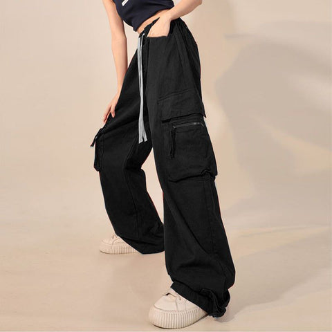 Sonicelife Gldyq Y2K Women Cargo Pants Vintage Hip Hop High Waist Trousers Korean Ladies Casual Retro Harajuku Big Pockets Wide Leg Pants