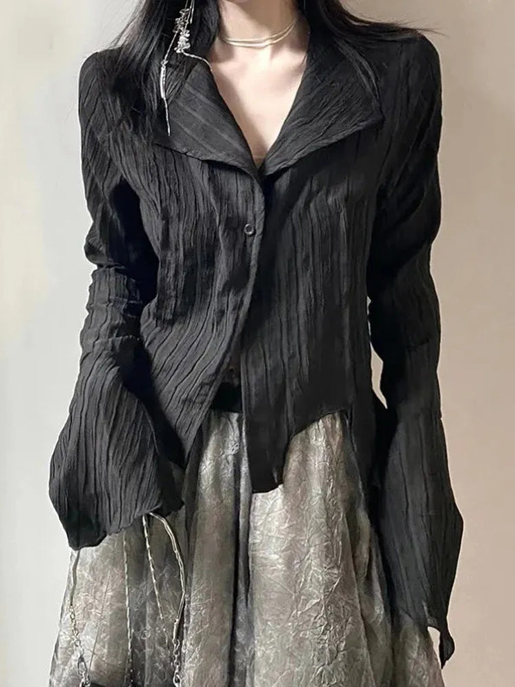 Sonicelife Harajuku Dark Academic Shirt Women Streetwear Vintage Y2K Blouse Sexy Gothic Long Sleeve Irregular Female Spring New Tops