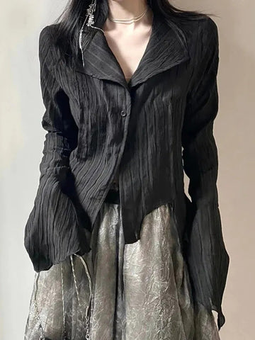 Sonicelife Harajuku Dark Academic Shirt Women Streetwear Vintage Y2K Blouse Sexy Gothic Long Sleeve Irregular Female Spring New Tops