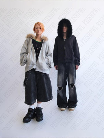 Sonicelife Plush lining solid color pattern Hoodie casual chic Y2K top rock fashion street retro grunge punk hip hop Harajuku couple Hoodie