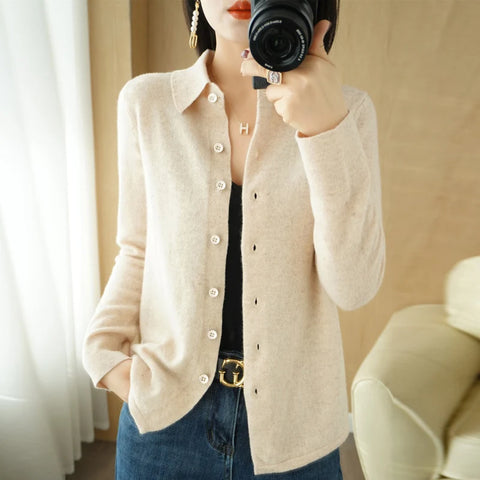 christmas outfit Sonicelife Spring/Autumn Cashmere Sweater Women's Cardigan Sweater Coat Shirt Collar Cashmere Cardigan