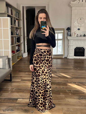 Sonicelife 2024 Summer Woman Leopard Print Skirt Vintage High Waist Loose Midi Skirts Chic Elegant Casual Streetwear Women's Skirt