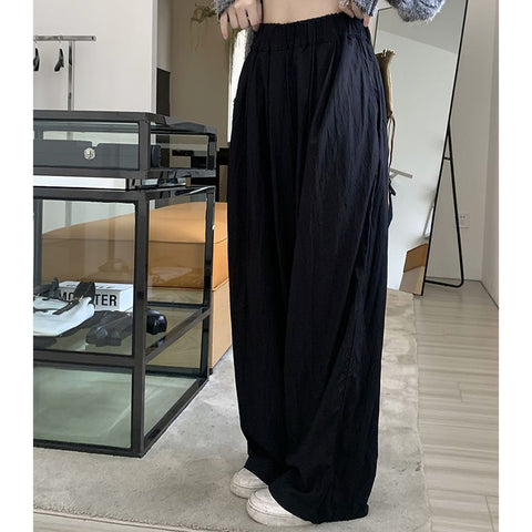 Sonicelife Y2K Casual Wide Leg Pants Women Summer Fashion Loose High Waist Straight Trousers Korean Streetwear Solid Ladies Pocket Pants