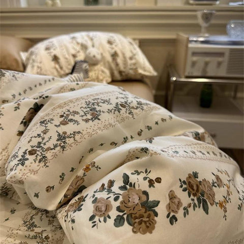 Sonicelife Ins Romantic Rose Bedding Set Flat Bed Sheet Duvet Cover Twin Full Queen French Style Bed Linen Boy Girl Bedding Sets