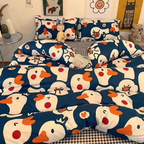 Sonicelife Black And White Panda Bedding Set Cute Cartooon Animals Soft Duvet Cover Solid Flat Sheet For Kids Girls Double Queen Full Size