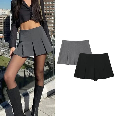 Sonicelife Fashion Women's High Waist Shorts Skirts Pleated Skirt Shorts Women Striped Bermuda Shorts Woman Casual Mini Shorts