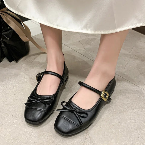 Sonicelife 2025 Women's Flat Shoes Autumn New Round Head Shallow Mouth Butterfly Knot Light Non-slip Single Shoes