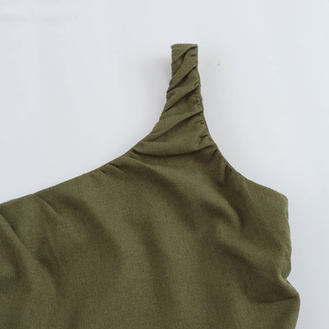Sonicelife Women's Irregular Camisole Dress Linen Blend Pleated Decoration Front Slit Commuting Style New