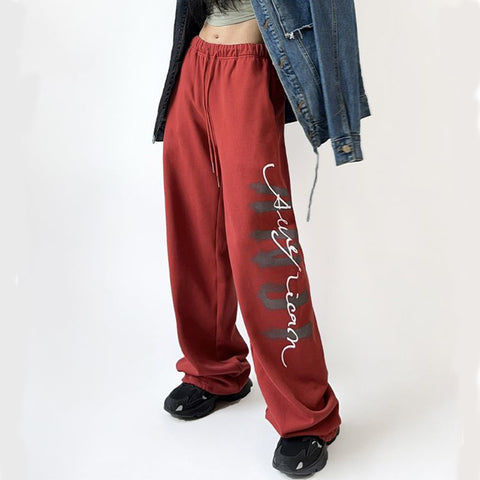 Sonicelife Hip Hop Letter Y2k Sweatpants Women High Waist Vintage American Trousers Fall Harajuku Casual Lace Up Streetwear Bf Pants