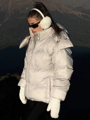 thanksgiving outfit Sonicelife Oversize Solid Cotton Hat Coat Women Winter Thicken Warm Full Sleeve Loose Zipper Lady Jacket 2024 New All Match Female Outwear