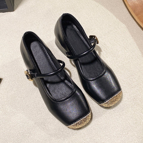 Sonicelife Bling Mixed Color Ballet Shoes Flat with Round Toe Buckle Strap Black Silvery Shallow Mary Jane Shoes Summer Elegant Dress Shoes