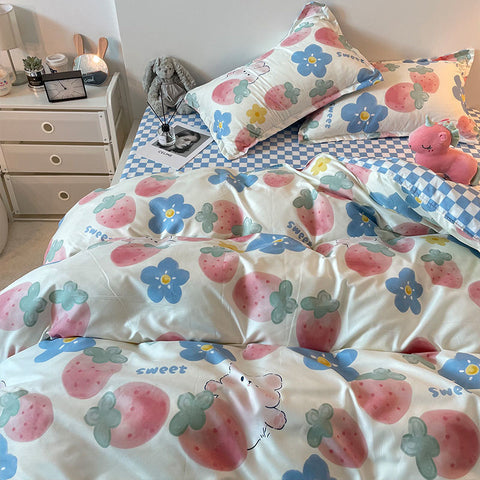 Sonicelife Ins Diamond Lattice Bedding Set Fashion Design Quilt Cover Solid Flat Sheet Queen Double Full Size With Pillowcases Home Textile