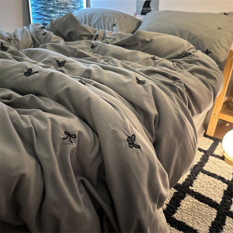 Sonicelife Ins Style Embroidered Butterfly Bedding Sheet Nordic Duvet Cover Set Home Luxury No Filling Bedding Set Comfortable Bedspread