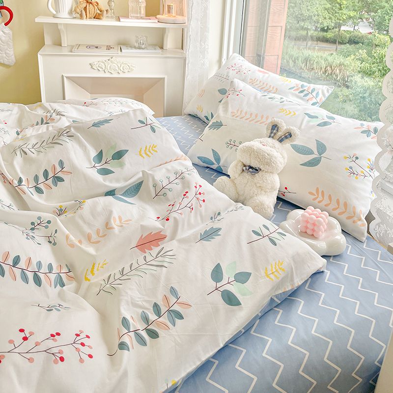 Sonicelife Cute Rabbit Bedding Set Ins Style Floral Duvet Cover No Filler Pillowcases Flat Sheet Single Full Size Girls Bed Linens