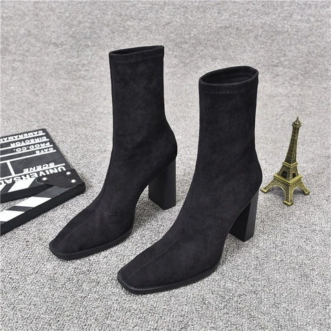 Sonicelife Brand Women Shoes 2024 New Black Patent Leather Fashion Square Toe Women's Boots Comfor Thick Heel Ladies High Heel Ankle Boots