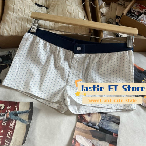 Sonicelife Chic Blue Heart Print Tight Women Shorts 2025 Fashion Three Button Elastic Waist Summer Shorts Homewear Casual Sweet Y2K Trouser
