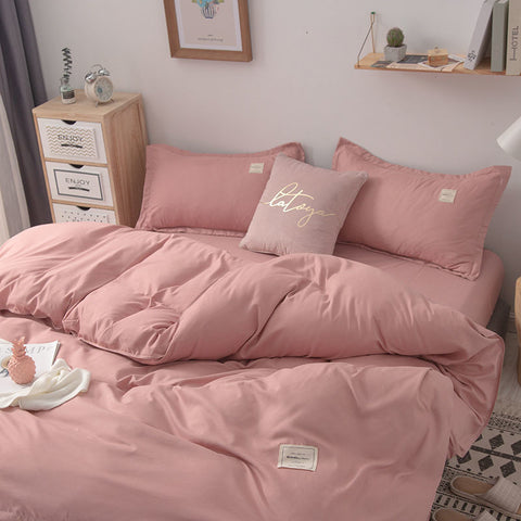 Sonicelife Solid Pink Color Bedding Set Soft Polyester Flat Sheet Full Size For Male And Female Double-sided Availability Bedroom Decor