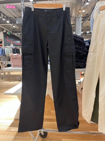 Sonicelife Vintage Casual Green Cargo Pants Women Autumn Solid Adjustable Elastic High Waist Straight Pants Retro Streetwear Y2k Trousers