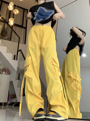 Sonicelife Causal Baggy Cargo Pants High Waist Y2K Big Pockets Streetwear Student Trousers Loose Fall Korean Solid Female Pants