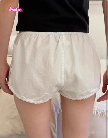 Sonicelife Sweet Lace Trim White Shorts Women 2025 Summer Cotton Elastic Waist Solid Simple Casual Short Pants Cute Casual Home Underwear