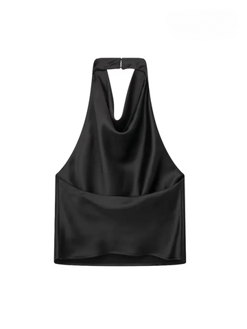 Sonicelife Women Fashion Satin Flowing Halterneck Tank Tops Sexy Backless With Button Female Camis Mujer