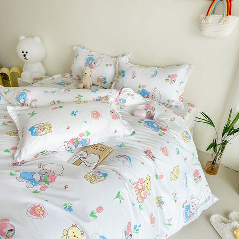 Sonicelife Lucky Dog Bedding Set Cute Cartoon No Filler Twin Full Size Duvet Cover Flat Sheet Pillowcase Fashion Girls Boys New Bed Linen