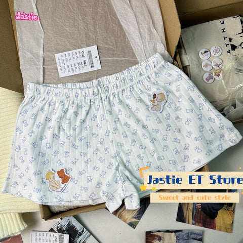 Sonicelife Cute Teddy Bear Print Lace Lace Suspender Casual Sweet Women's Tank Top Loose Elastic Waist Shorts Sets For Women 2 Pieces 2025