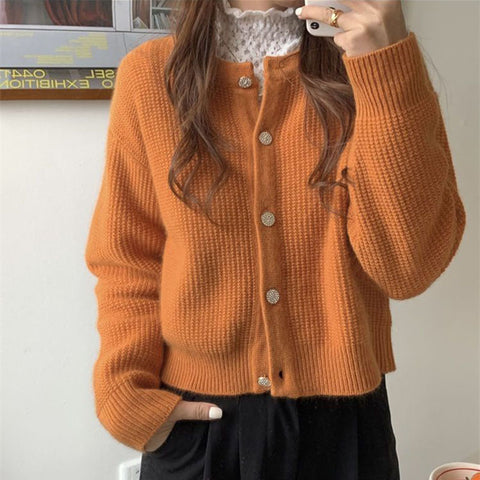 Sonicelife Korean Sweet Cardigan Women Long Sleeve Fashion Elegant Knitted Tops Casual O Neck Single Breasted Female Casual Cardigan