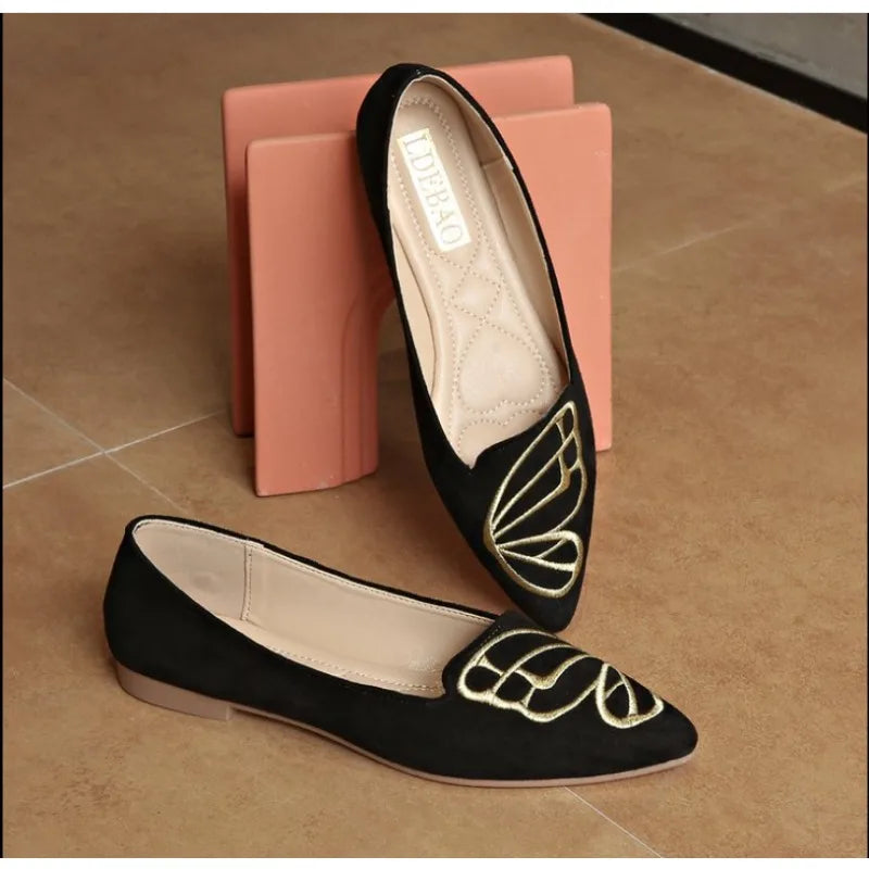 Sonicelife 2025   Hot Sale Ladies Shoes Shallow Fashion Embroidery Daily Flats Sexy Pointed Toe Low Heels Zapatos Flat Shoes