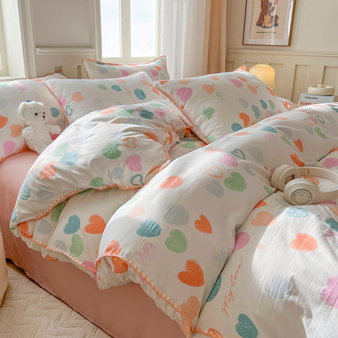 Sonicelife Kawaii Rabbit Bedding Set Bed Flat Sheet Pillowcase Twin Full Queen Cartoon Bed Linen Kids Girls Duvet Cover Set No Filler