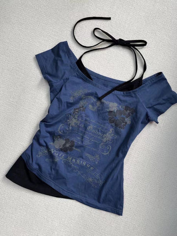 Sonicelife 2025 Summer Sexy One Shoulder Design Y2k Vintage T-Shirts Women Streetwear 2000s Casual Print Tees Korean Fashion Punk Crop Tops