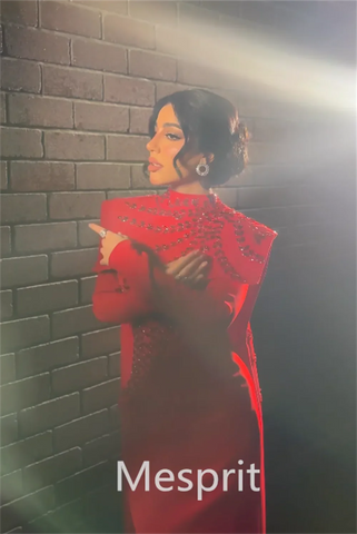 Sonicelife Customized Jiayigong  Jersey Beading Draped Clubbing A-line High Collar Bespoke Occasion Gown Long Dresses Saudi Arabia Classic (PRE-ORDER)