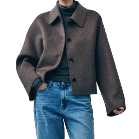 Sonicelife Women's Single Breasted Woolen Coat Polo Collar Short Windbreaker Minimalist Commuting Style Casual New
