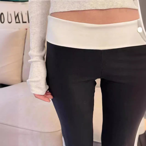 Sonicelife White Patchwork Black Fashion Pants Yoga Pants For Women High Waist Elastic Chic Casual Slim Fit Casual Y2K Long Trouser 2025