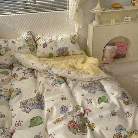 Sonicelife Korean Style Cartoon Sheep Bedding Set Girls Kids Twin Full Queen Size Bed Flat Sheet Duvet Cover Pillowcases Bed Linen Kawaii